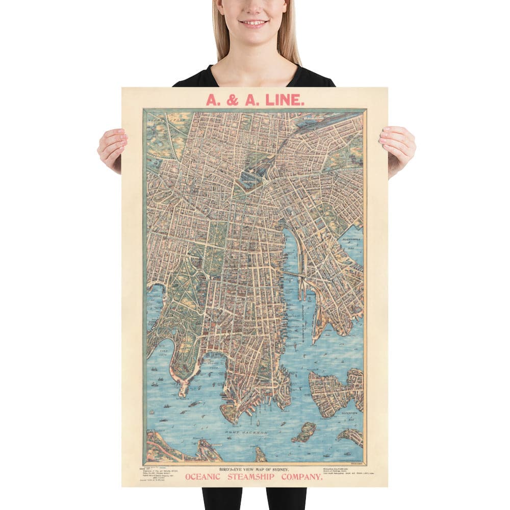 Old Map of Sydney 1902 by John Andrew - Coves Bays, Harbours, Port Jackson, Central Station, Botanic Garden