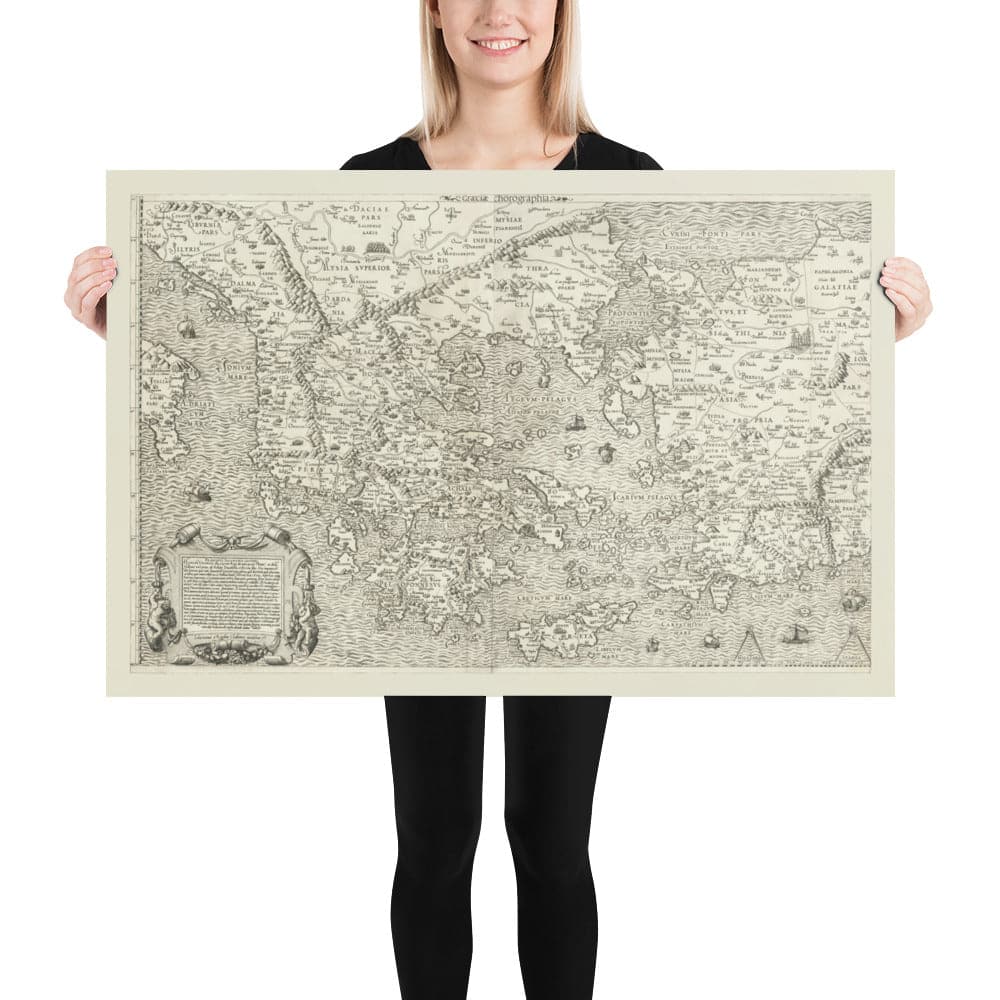 Old Map of Ancient Greece, 1558 by Salamanca - Macedonia, Balkans, Crete, Rhodes, Turkey, Corfu