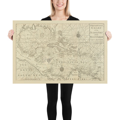 Alte Westindische Navigationskarte, 1730 von Page & Mount - Bahamas, Golf von Mexiko, Mittelamerika 