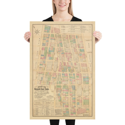 Old Map of Lower East Side & Two Bridges, NYC 1874 - Manhattan Streets, Rutger's Farm, East River