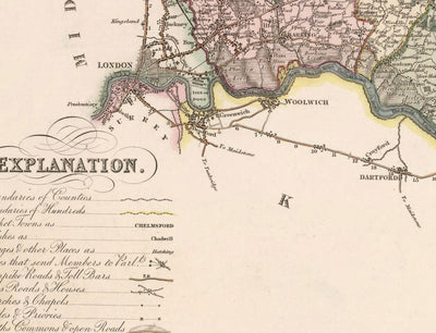 Ancienne carte d'Essex, 1831 par Greenwood & Co. - Southend, Colchester, Chelmsford, Romford, Dagenham, Brentwood, Basildon