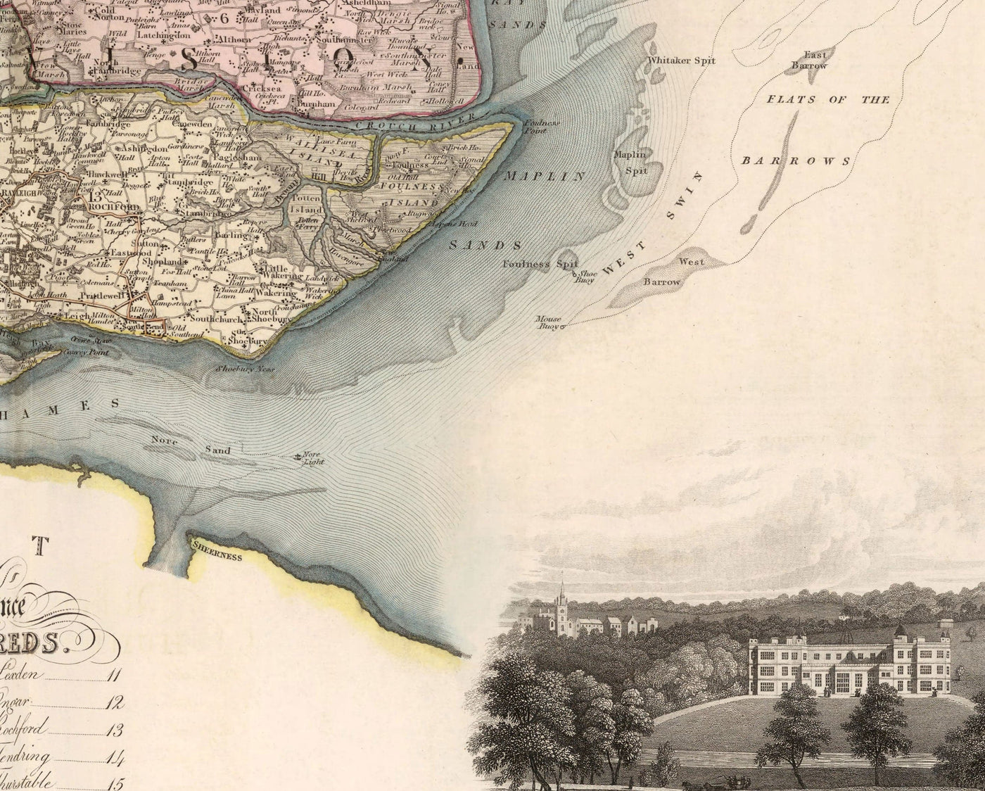 Ancienne carte d'Essex, 1831 par Greenwood & Co. - Southend, Colchester, Chelmsford, Romford, Dagenham, Brentwood, Basildon