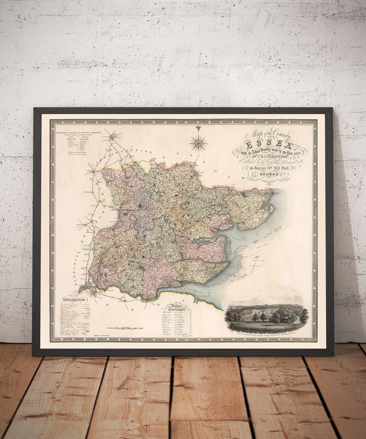 Ancienne carte d'Essex, 1831 par Greenwood & Co. - Southend, Colchester, Chelmsford, Romford, Dagenham, Brentwood, Basildon