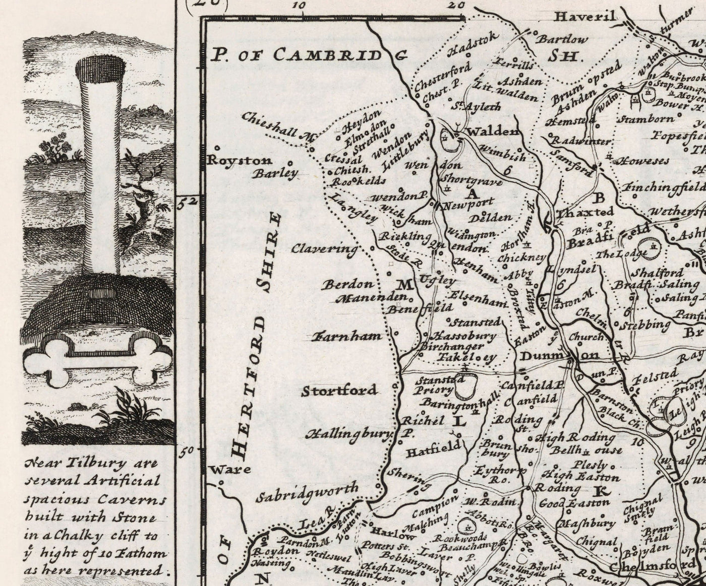 Old Map of Essex 1724, by Herman Moll - Southend, Colchester, Chelmsford, Basildon, Romford