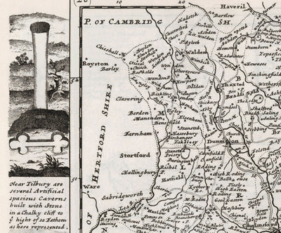 Old Map of Essex 1724, by Herman Moll - Southend, Colchester, Chelmsford, Basildon, Romford