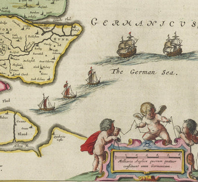 Old Map of Essex, 1665 by Joan Blaeu - Southend, Colchester, Chelmsford, Basildon, Romford, Braintree, North London