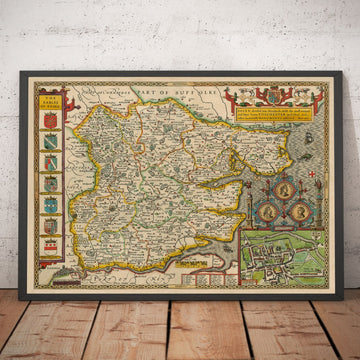 Old Map of Essex by John Speed 1611 - Southend, Colchester, Chelmsford, Basildon, Romford