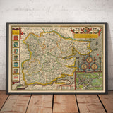 Viejo mapa de Essex por John Speed ​​1611 - Southend, Colchester, Chelmsford, Basildon, Romford