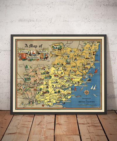 Ancienne carte d'Essex, Suffolk, Hertfordshire, 1948 - Tableau de chemin de fer britannique - Colchester, Southend, St Albans