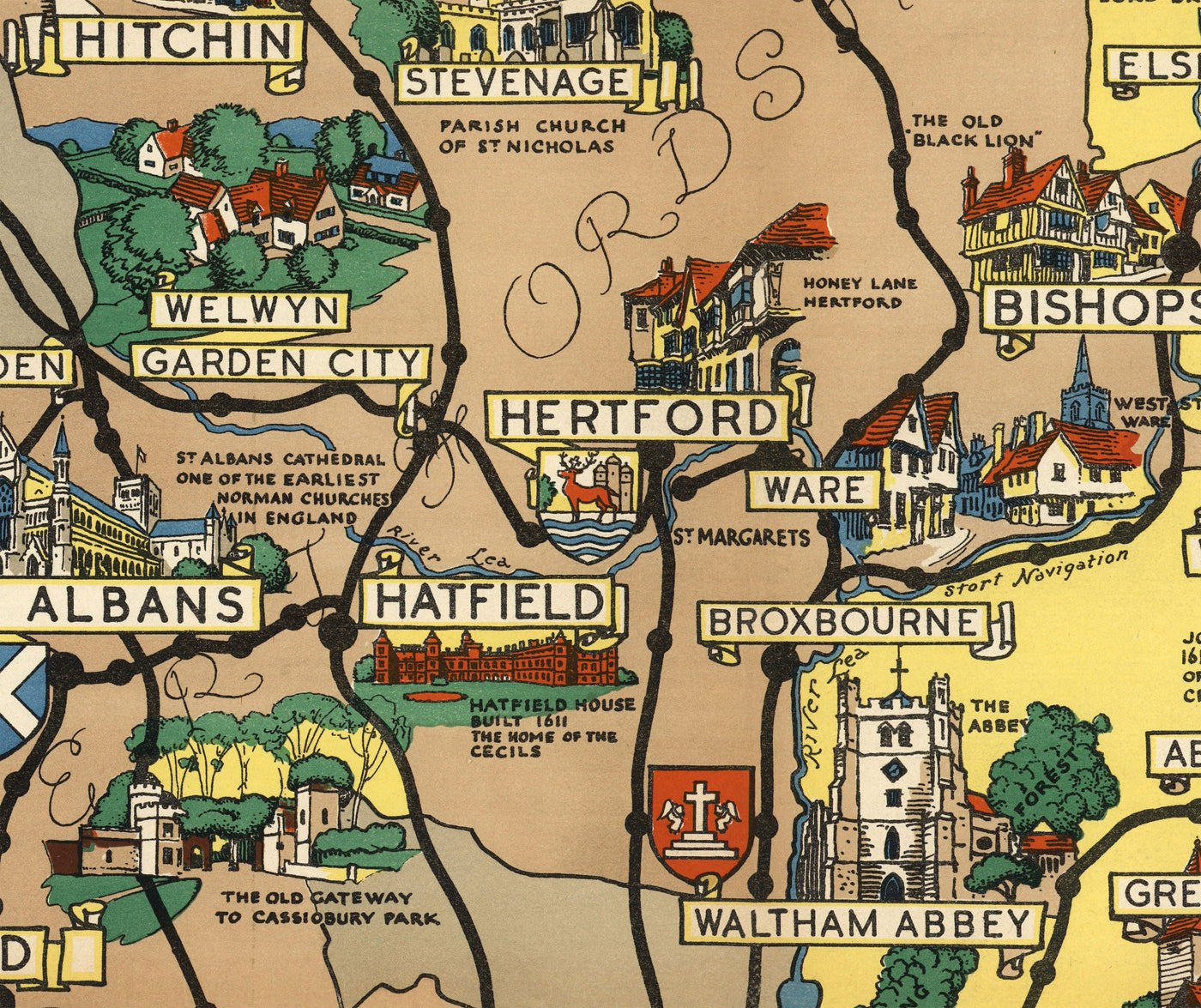 Ancienne carte d'Essex, Suffolk, Hertfordshire, 1948 - Tableau de chemin de fer britannique - Colchester, Southend, St Albans