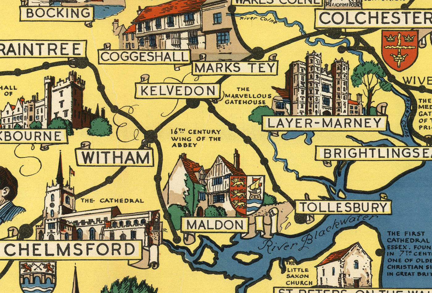 Ancienne carte d'Essex, Suffolk, Hertfordshire, 1948 - Tableau de chemin de fer britannique - Colchester, Southend, St Albans