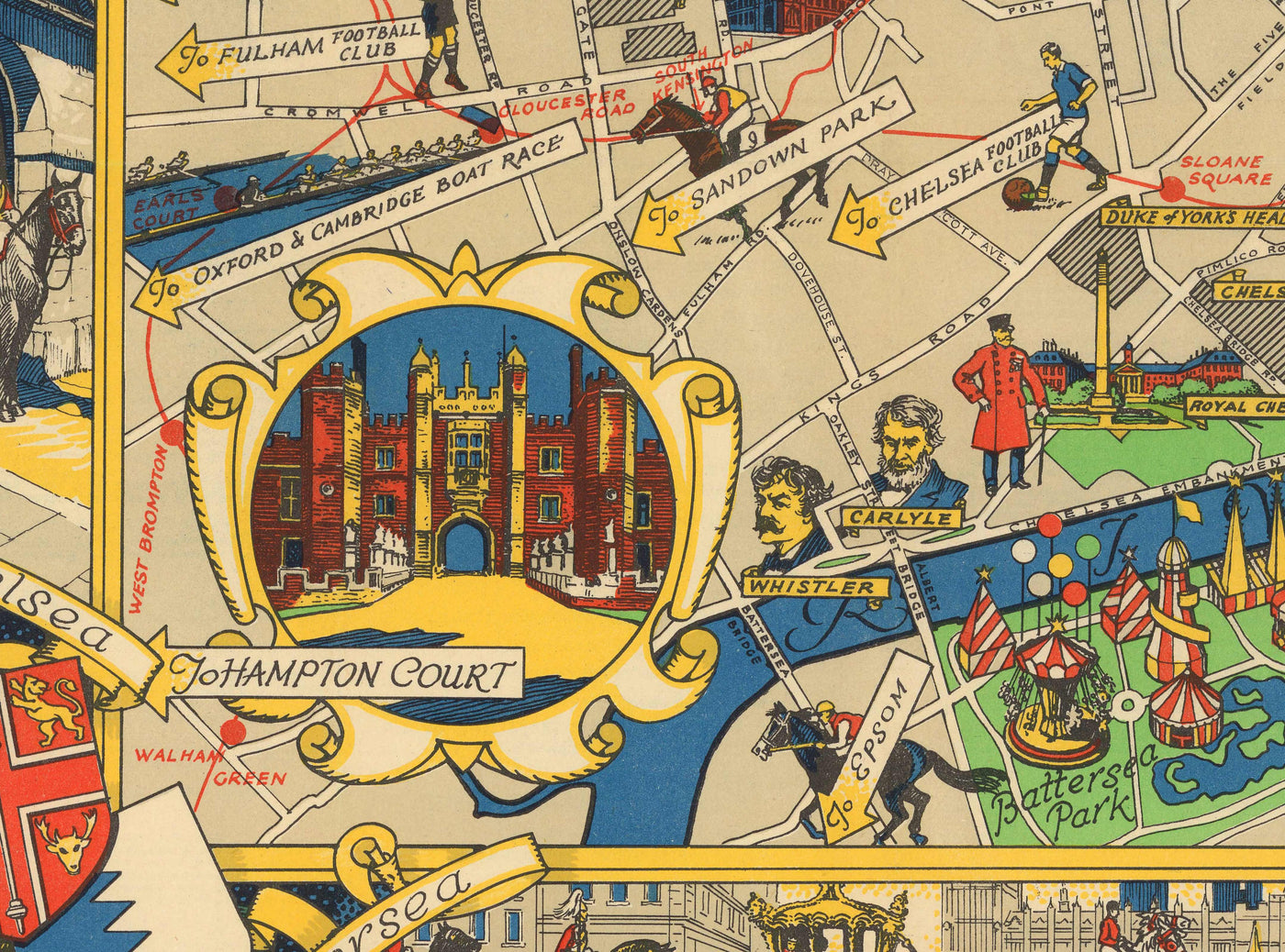 Mapa antiguo de Central Londres, 1951 - Festival de Gran Bretaña, Royal Festival Hall, Lugares de interés, South Bank