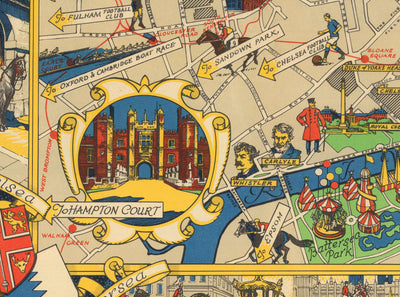 Mapa antiguo de Central Londres, 1951 - Festival de Gran Bretaña, Royal Festival Hall, Lugares de interés, South Bank