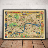 Old Map of Central London, 1951 - Festival of Britain, Royal Festival Hall, Landmarks, South Bank
