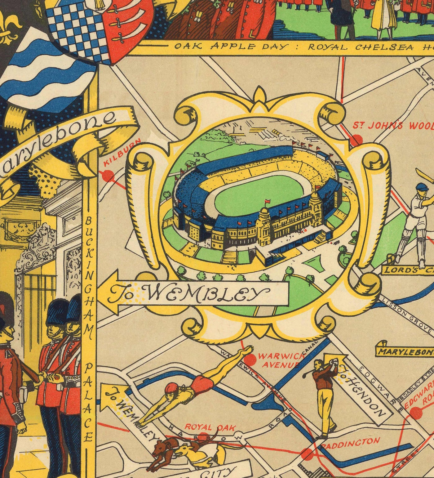 Mapa antiguo de Central Londres, 1951 - Festival de Gran Bretaña, Royal Festival Hall, Lugares de interés, South Bank