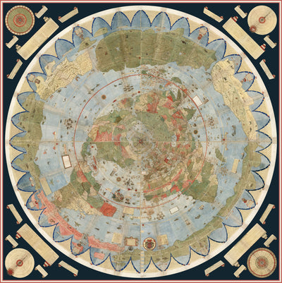 Ancient Flat Earth Map, 1587 by Monte Urbano - Large World Map Wall Chart