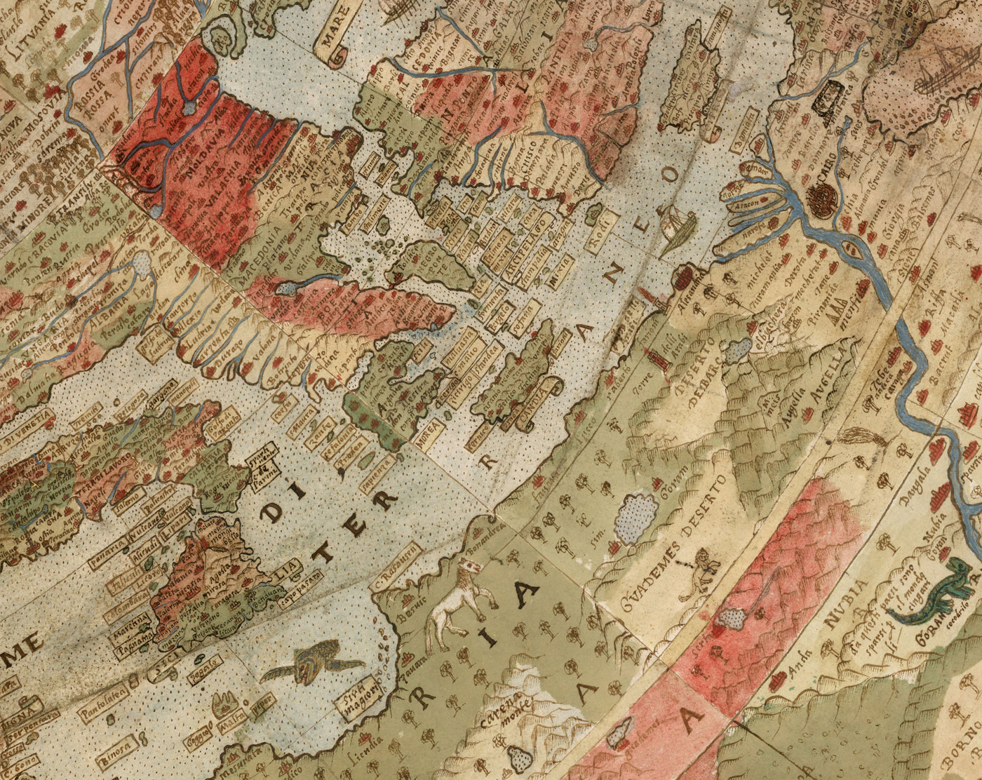 Ancient Flat Earth Map, 1587 by Monte Urbano - Large World Map Wall Chart