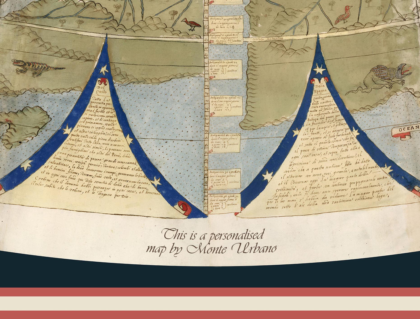 Ancient Flat Earth Map, 1587 by Monte Urbano - Large World Map Wall Chart