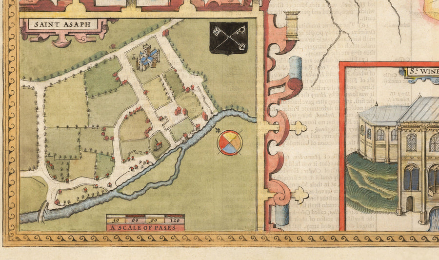 Mappa antica del Flintshire in Galles, 1611 di John Speed - Flint, Mold, Chester, Wrexham 