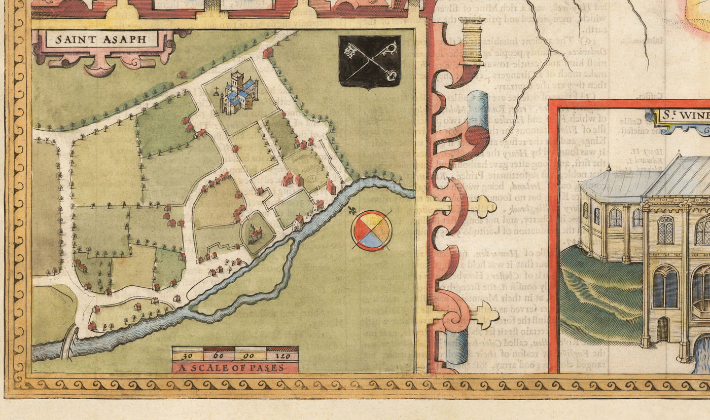 Alte Karte von Flintshire, Wales, 1611 von John Speed - Flint, Mold, Chester, Wrexham 