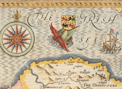 Alte Karte von Flintshire, Wales, 1611 von John Speed - Flint, Mold, Chester, Wrexham 