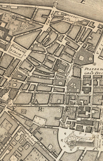 Old Map of Florence, Firenze, 1847 by Molini & Ruggieri - Uffizi, Santa Croce, Santo Spirito, Duomo, Piazzas, Palazzos, Ponte Vecchio