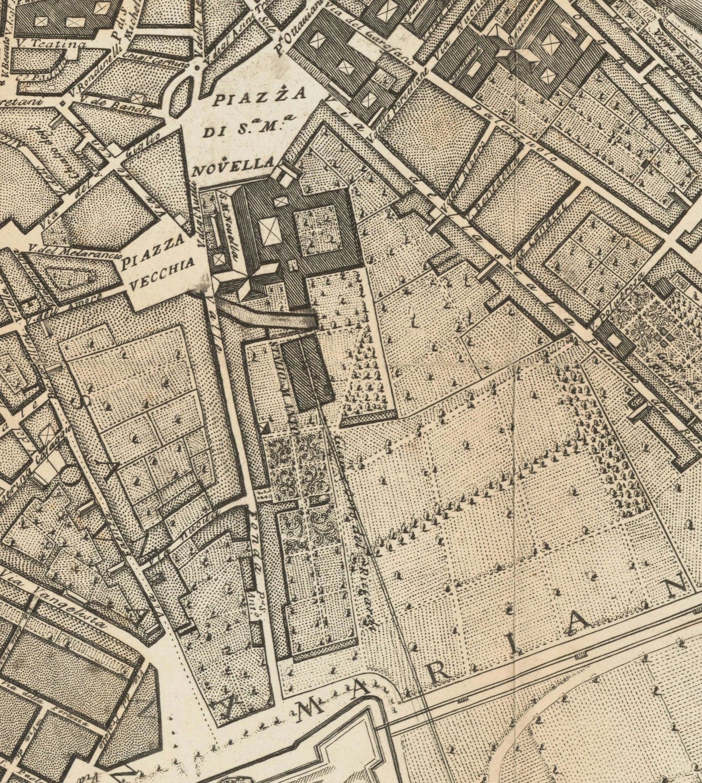 Old Map of Florence, Firenze, 1847 by Molini & Ruggieri - Uffizi, Santa Croce, Santo Spirito, Duomo, Piazzas, Palazzos, Ponte Vecchio