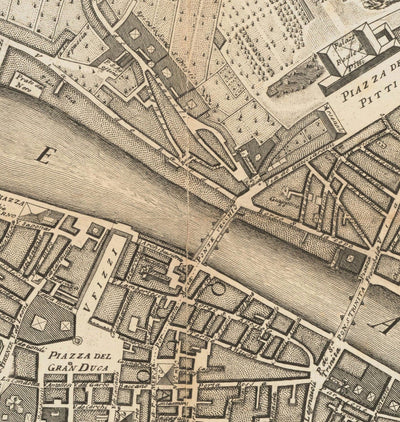 Old Map of Florence, Firenze, 1847 by Molini & Ruggieri - Uffizi, Santa Croce, Santo Spirito, Duomo, Piazzas, Palazzos, Ponte Vecchio
