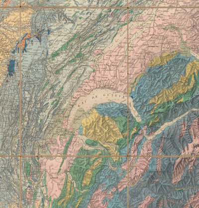 Old Geological Map of France, 1840 by André Brochant de Villiers - Western Europe, Belgium