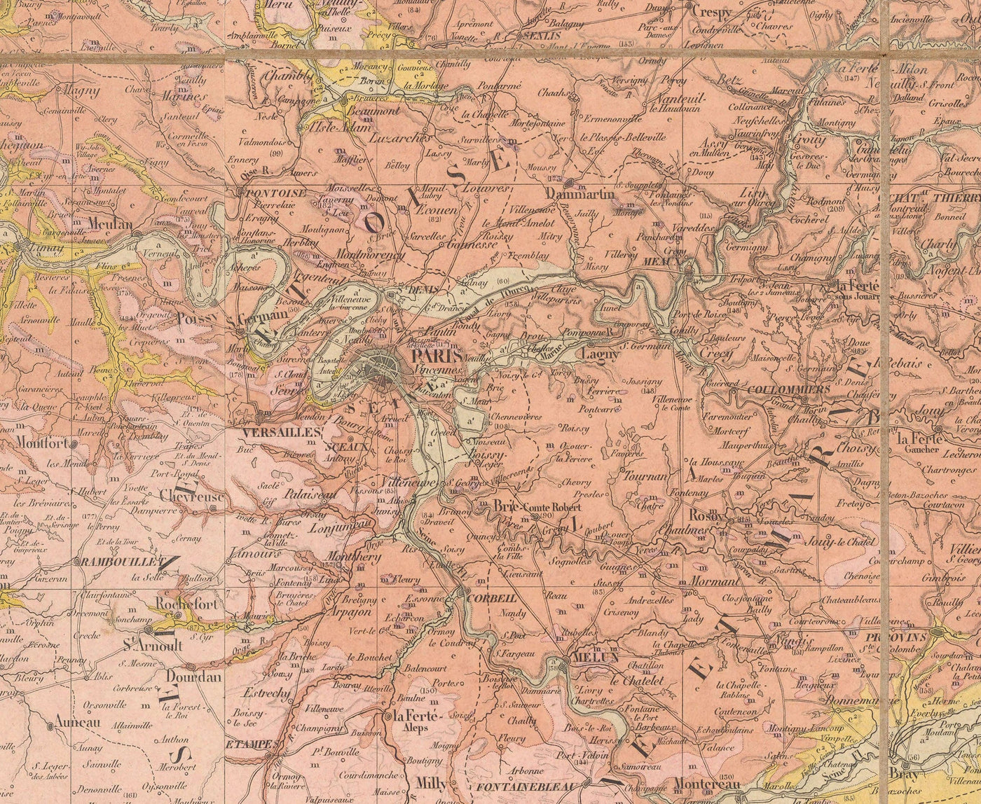 Old Geological Map of France, 1840 by André Brochant de Villiers - Western Europe, Belgium