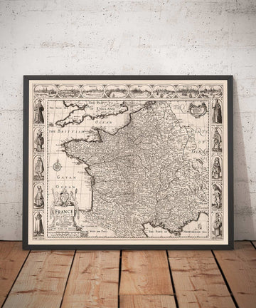 Mappa antica della Francia, 1627 di John Speed - Belgio, Normandia, Bretagna, Costa Azzurra, Pirenei 