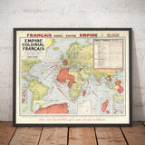 Ancienne carte de l'Empire colonial français, 1938 par Taride - France, Napoléon, Afrique du Nord, Routes maritimes