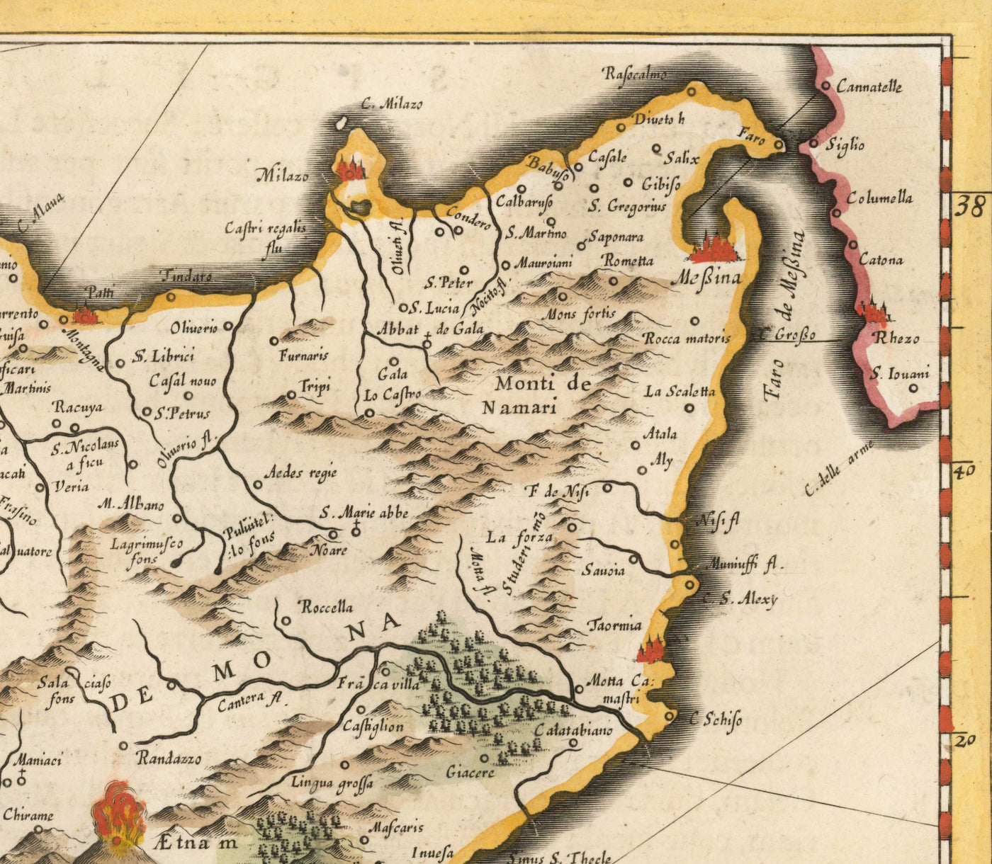 Mapa antiguo de Sicilia en 1640 por Willem Blaeu - Palermo, Catania, Marsala, Mediterráneo, Messina