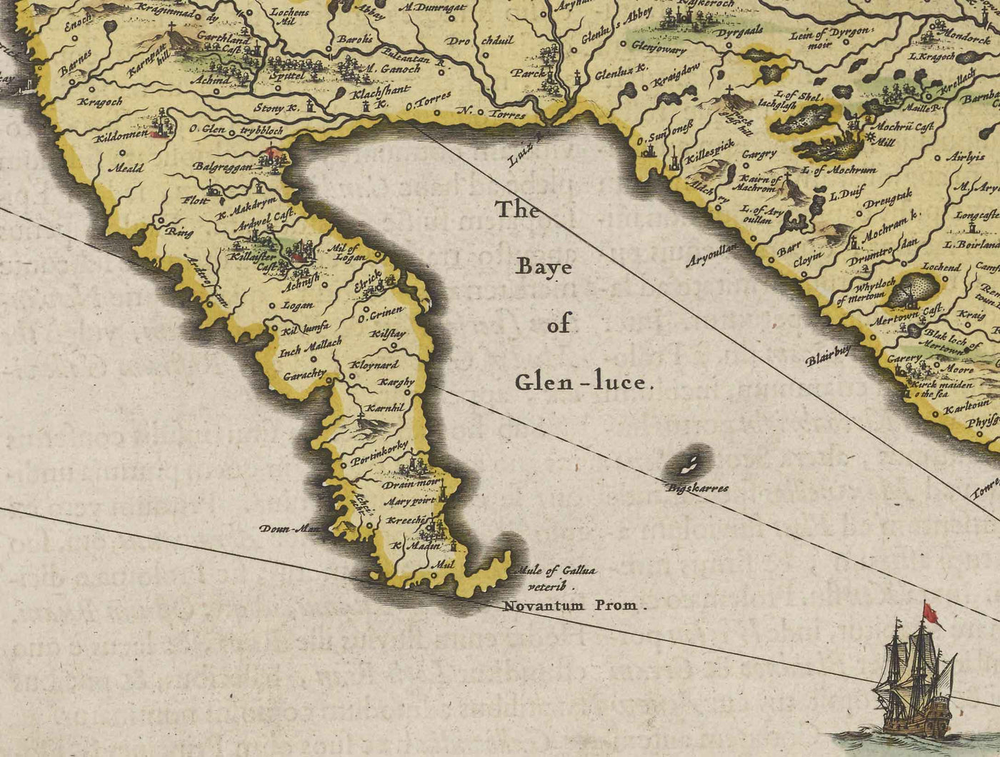 Old Map of Galloway in 1665 by Joan Blaeu - Dumfries, Glenluce, Wigtown, Whithorn, Drummore