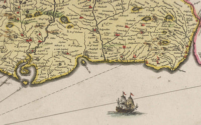 Old Map of Galloway in 1665 by Joan Blaeu - Dumfries, Glenluce, Wigtown, Whithorn, Drummore