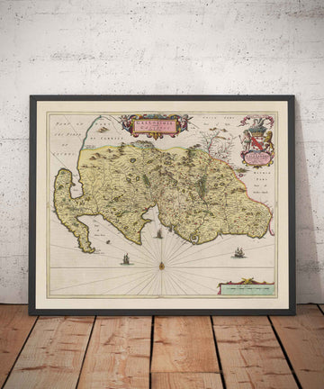 Mappa antica di Galloway nel 1665 di Joan Blaeu - Dumfries, Glenluce, Wigtown, Whithorn, Drummore 