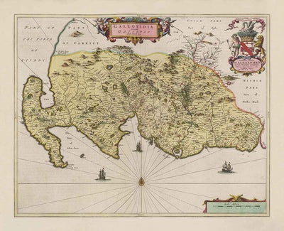 Old Map of Galloway in 1665 by Joan Blaeu - Dumfries, Glenluce, Wigtown, Whithorn, Drummore