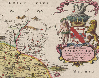 Old Map of Galloway in 1665 by Joan Blaeu - Dumfries, Glenluce, Wigtown, Whithorn, Drummore