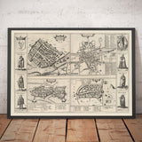 Mappa antica di Dublino, Limerick, Cork e Galway nel 1618 di Georg Braun - Antiche Carte delle Città d'Eire 