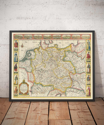 Vecchia mappa della Germania di John Speed, 1627 - Sacro Romano Impero, Impero tedesco - Austria, Repubblica Ceca, Polonia, Svizzera 