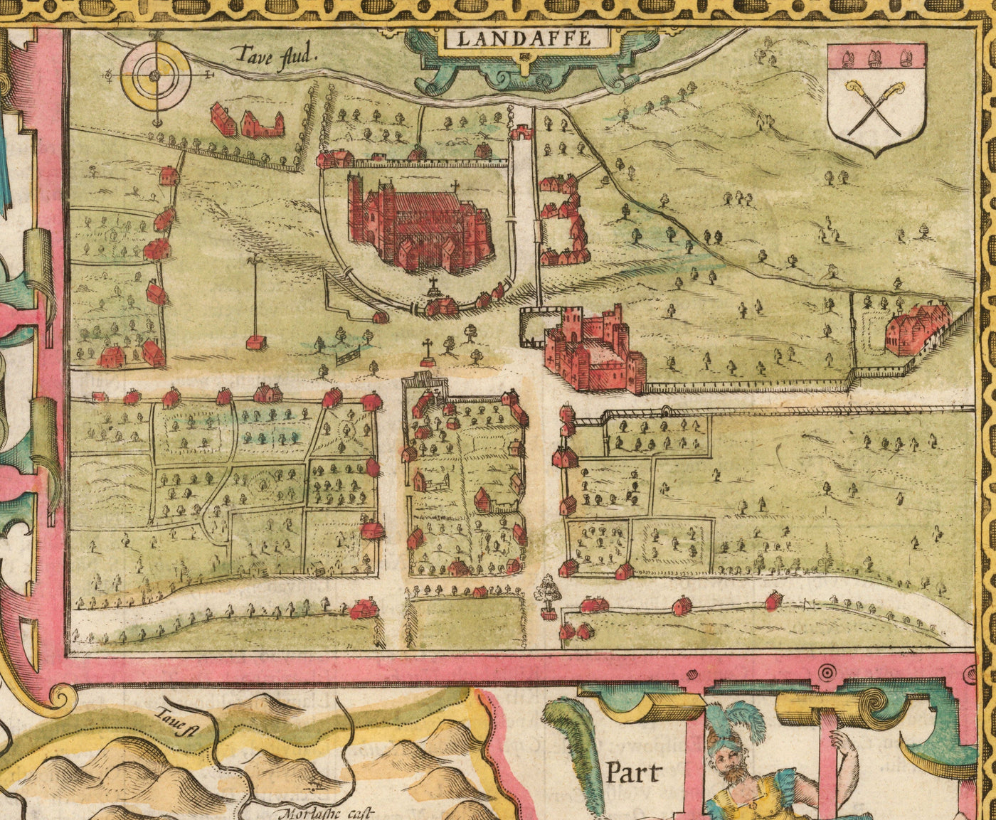 Mapa antiguo de Glamorgan Gales, 1611 de John Speed ​​- Cardiff, Swansea, Bridgend, Port Talbot, Barry