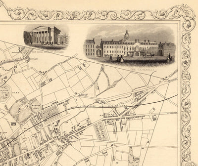 Old Map of Glasgow, 1851 by Tallis & Rapkin - River Clyde, Argyle St, Central, University
