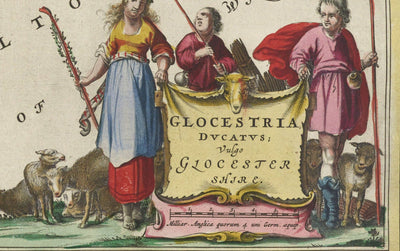 Old Map of Gloucestershire in 1665 by Joan Blaeu - Bristol, Cheltenham, Gloucester, Kingswood, Filton, Stroud
