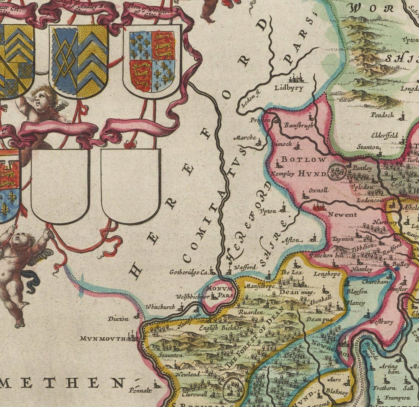 Old Map of Gloucestershire in 1665 by Joan Blaeu - Bristol, Cheltenham, Gloucester, Kingswood, Filton, Stroud