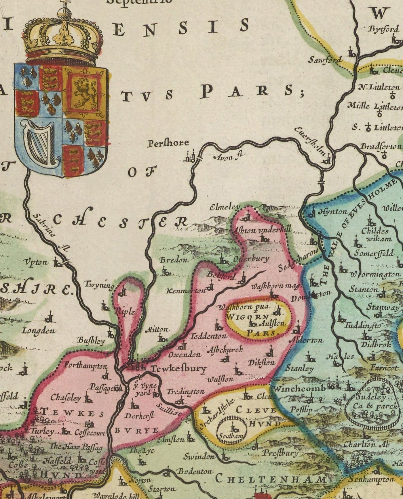 Old Map of Gloucestershire in 1665 by Joan Blaeu - Bristol, Cheltenham, Gloucester, Kingswood, Filton, Stroud