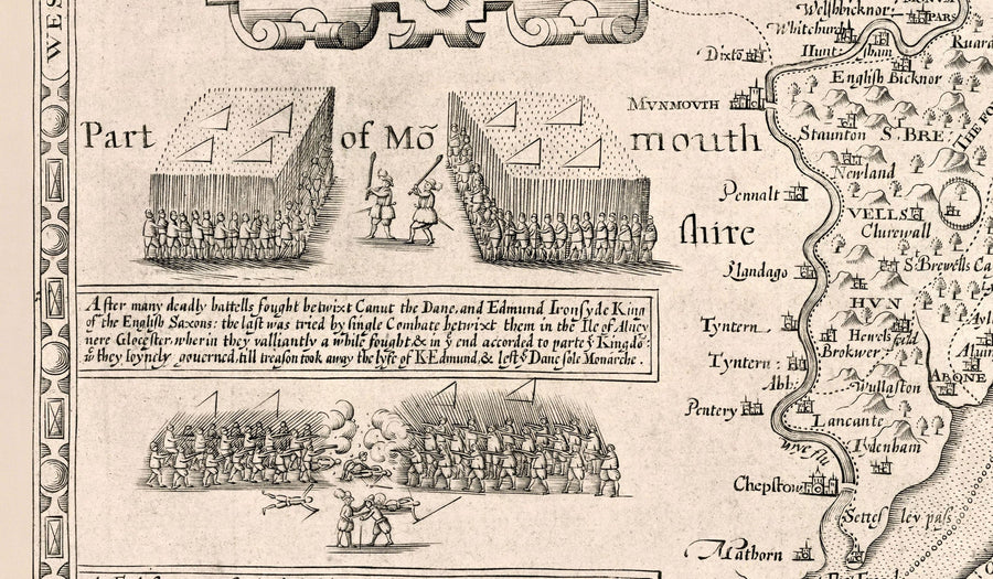Ancienne carte de Gloucestershire, 1611 par John Speed ​​- Bristol, Cheltenham, Gloucester, Kingswood, Filton, Sud