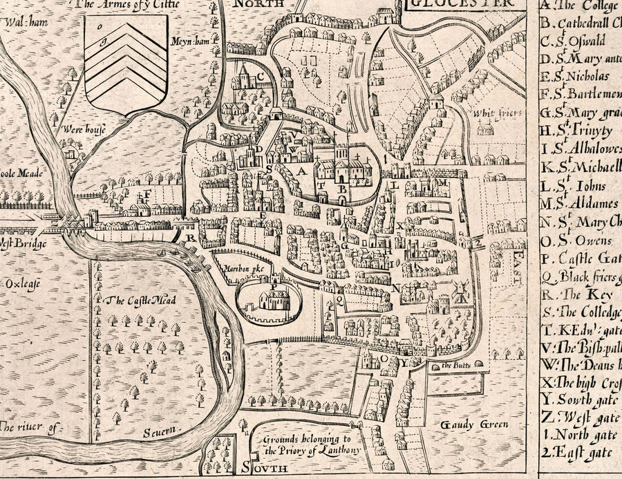 Ancienne carte de Gloucestershire, 1611 par John Speed ​​- Bristol, Cheltenham, Gloucester, Kingswood, Filton, Sud