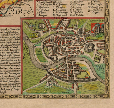 Old Map of Gloucestershire, 1611, John Speed - Bristol, Cheltenham, Gloucester, Kingswood, Filton