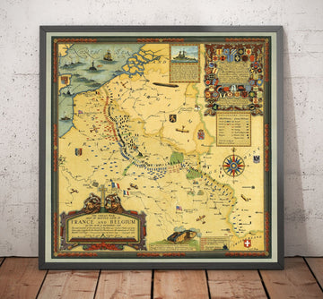 Ancienne carte de la Grande Guerre, WW1 - Angleterre, France, Allemagne, Belgique, Flandre Battle Lines
