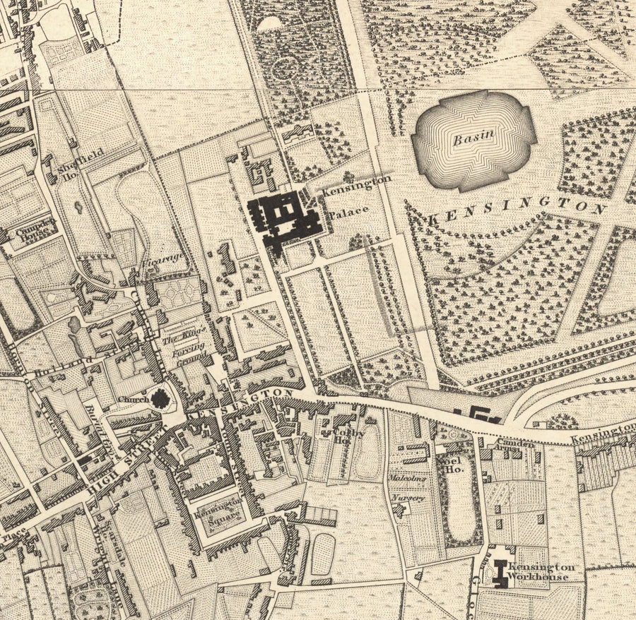 Grande Mappa Antica di Londra di C&J Greenwood, 1830 - Monocromatica con Unico Tamigi Blu 